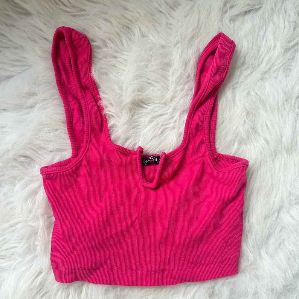 Nasty Gal Hot Pink Ribbed Crop Tank